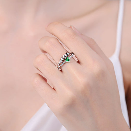 Double-layer Line Heart Shape With Diamond Rotatable Ring Female